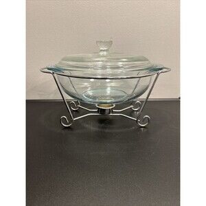 Pyrex 2 QT. Bowl with Lid Warming Tray no chips 024